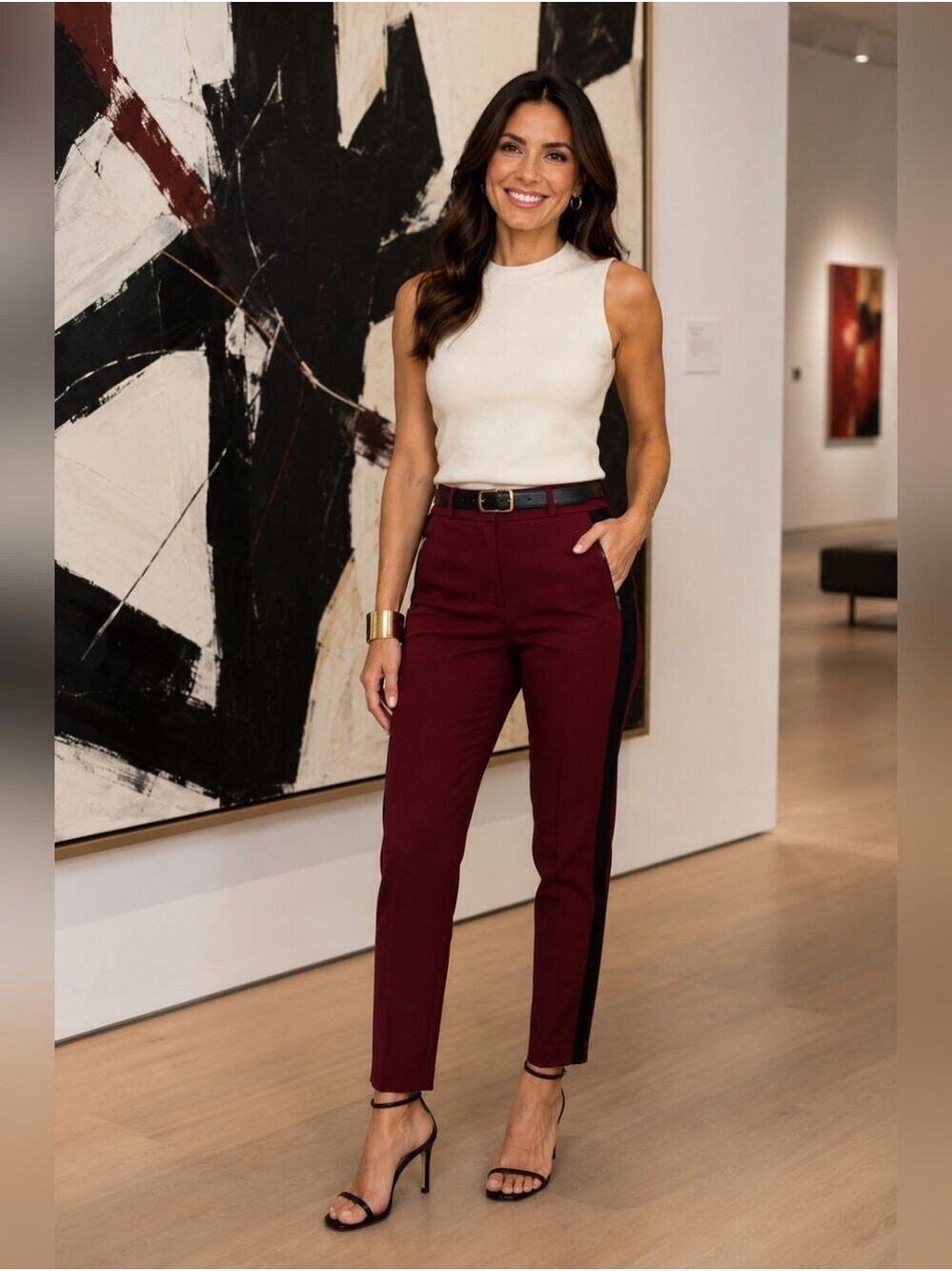 Banana Republic Burgundy Ankle Pants with Black Side Stripe - Picture 5 of 12